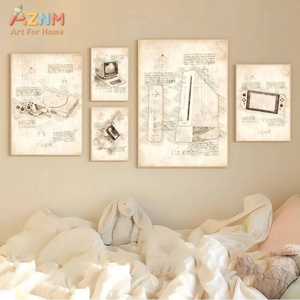 Gaming Console Room - AZNM Vintage Game Console Sketch Canvas