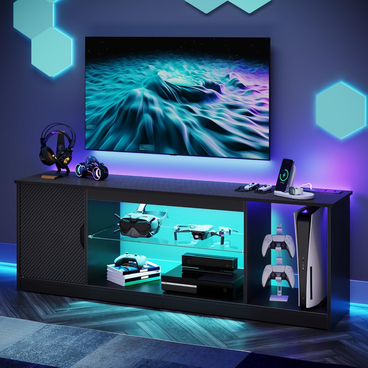 Gaming Console Room - TV Stand with Power Outlets Gaming