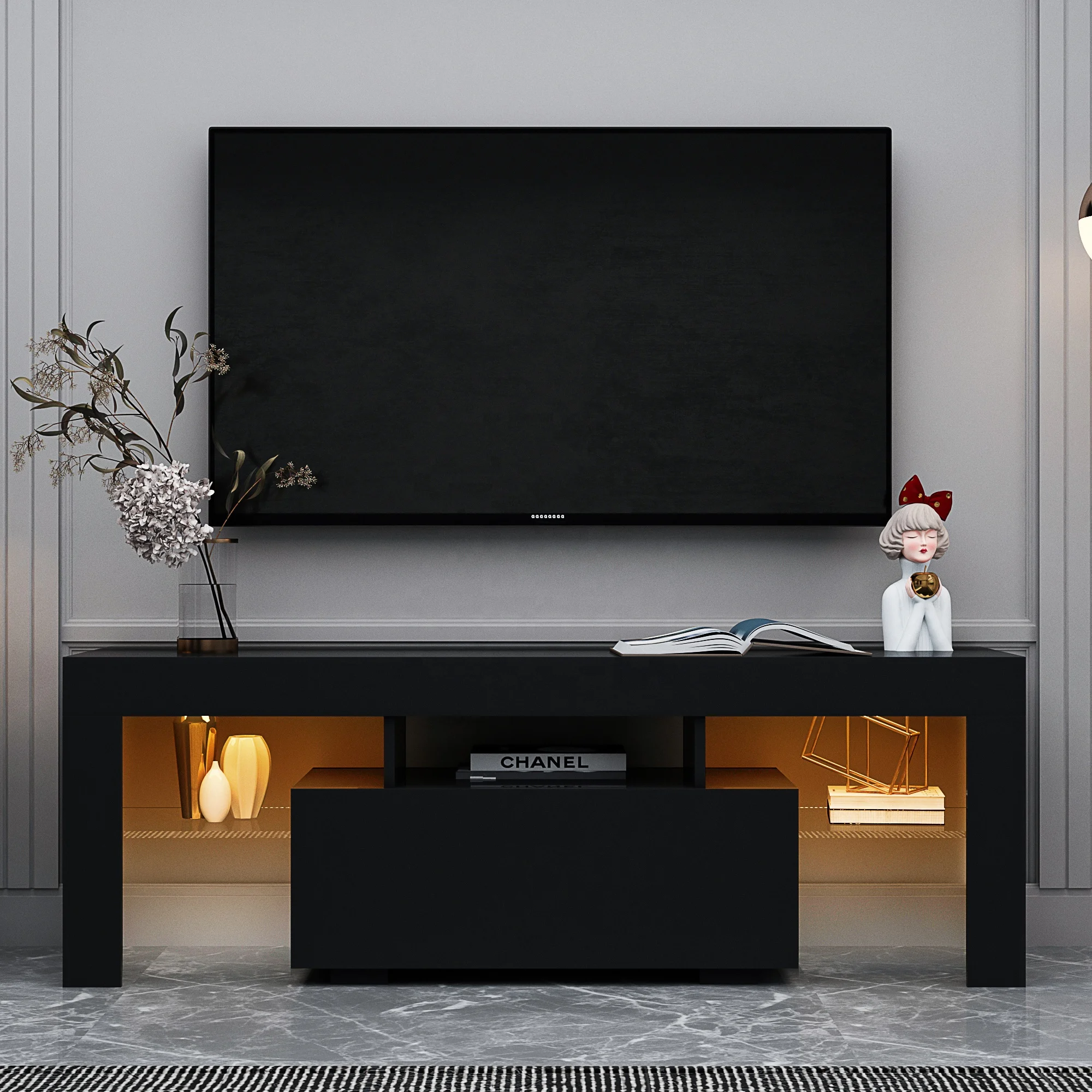 #Black TV Stand with LED RGB L - Gaming Console Room review and price